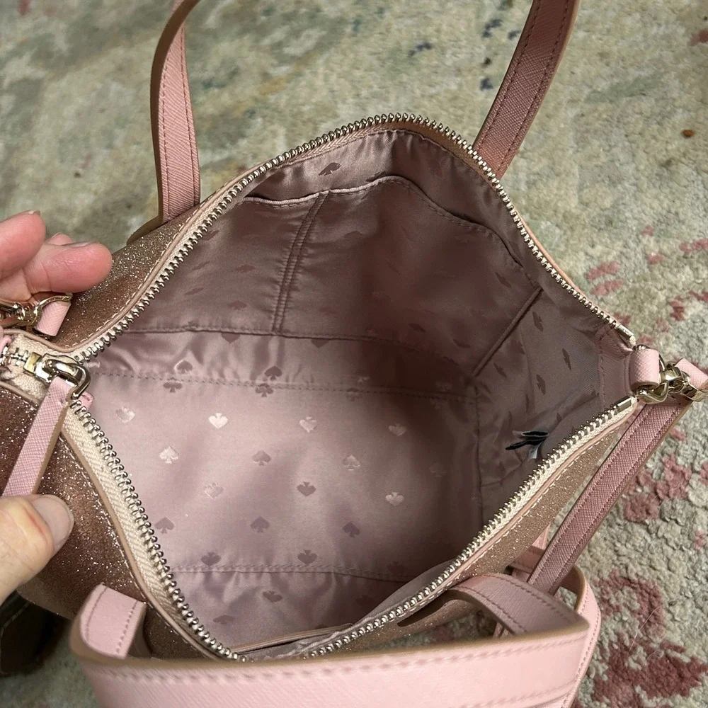 Kate Spade Crossbody Bag Womens Small Rose Gold Glitter Satchel Handbag